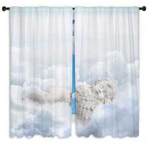 Angel Window Curtains Sleeping Cherub On Clouds Curtains Light Blue And White Drapes Cloud Print Curtain Panel Nursery Curtain