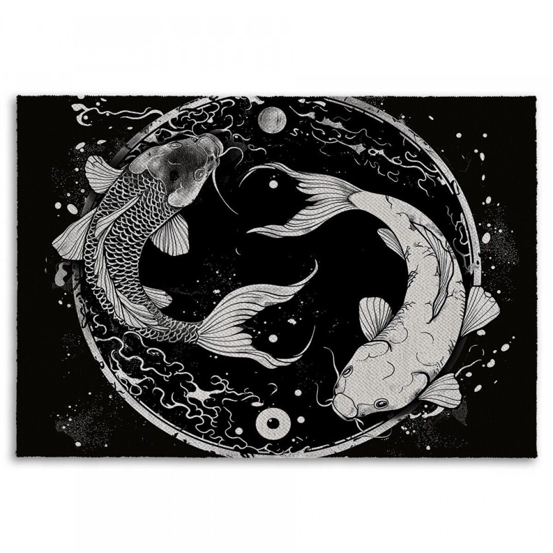 Yin Yang Rugs Yin-yang and Koi Fish Area Rug Black and White Area