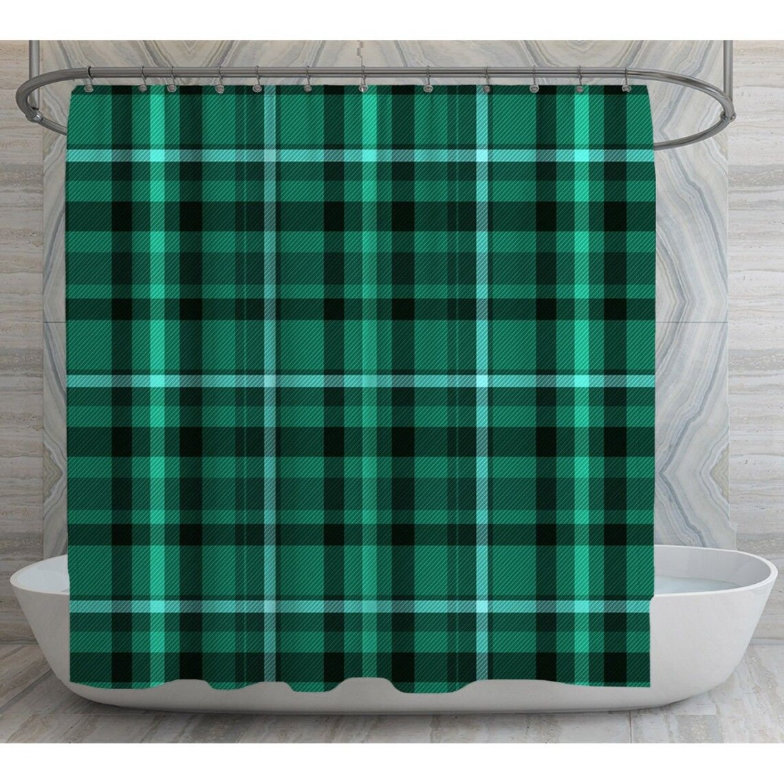 Emerald Green Shower Curtains Plaid Shower Curtain Emerald Etsy UK