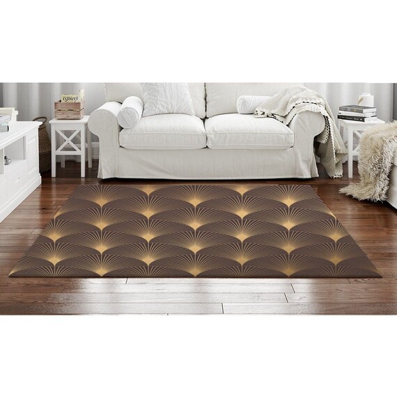 Brown and Gold Fan Pattern Area Rug Brown and Gold Rug Brown Etsy