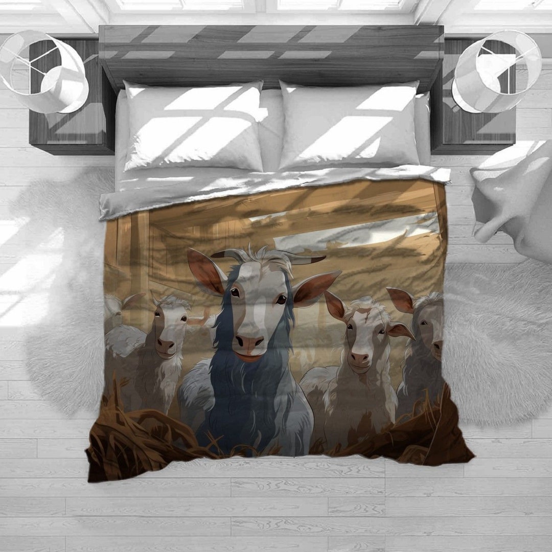 Goat Bedding Goat Art Bedding Set Farm Animal Comforter Etsy