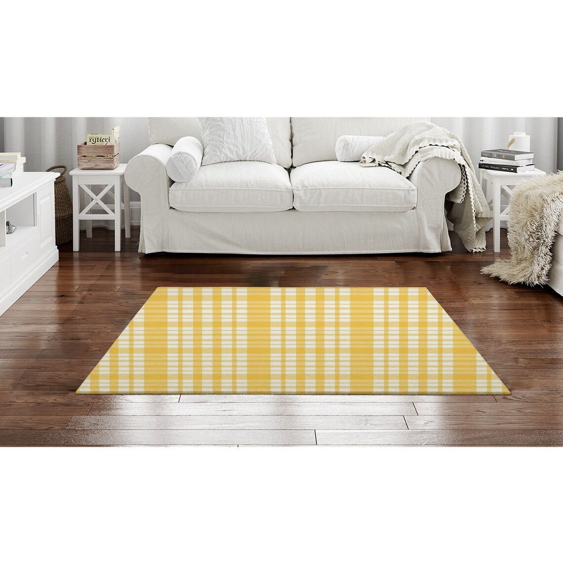 Bright Yellow And White Check Rug Yellow Checkered Area Rugs Etsy
