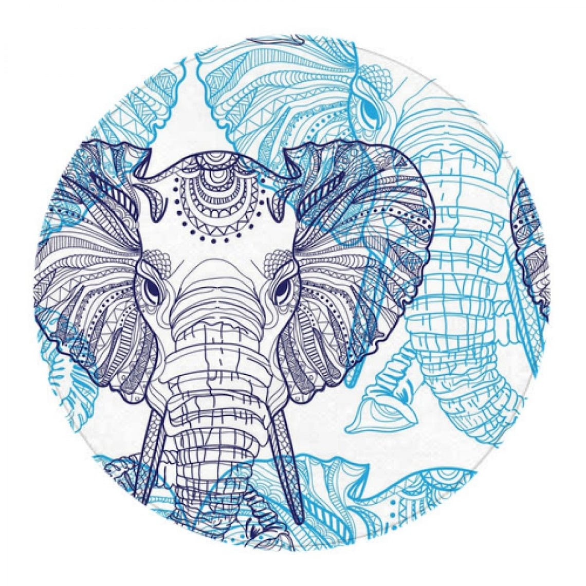 Elephant Round Rug Elephant Rug Boho Circle Rug Blue Boho Etsy