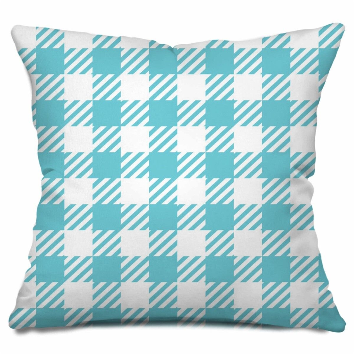 Blue Checkered Pillows Turquoise Checks With Stripe Pillow Etsy