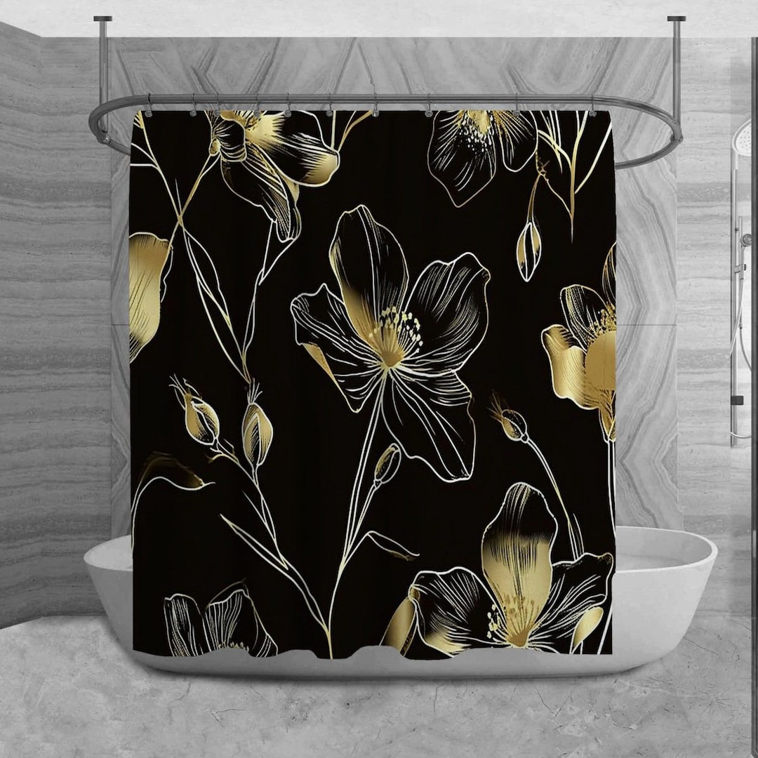 Black Bathroom Decor Black Shower Curtain Floral Bathroom Decor Black ...