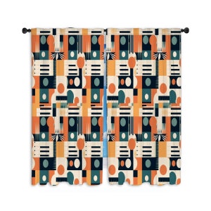 Mid Century Modern Window Curtain, Geometric Curtains, Colorful Curtain Panel, Vintage Window Treatment, Retro Home Decor