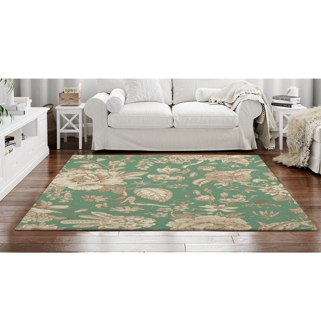 Mint Green Floral Area Rug: French Toile, Vintage Style - Etsy
