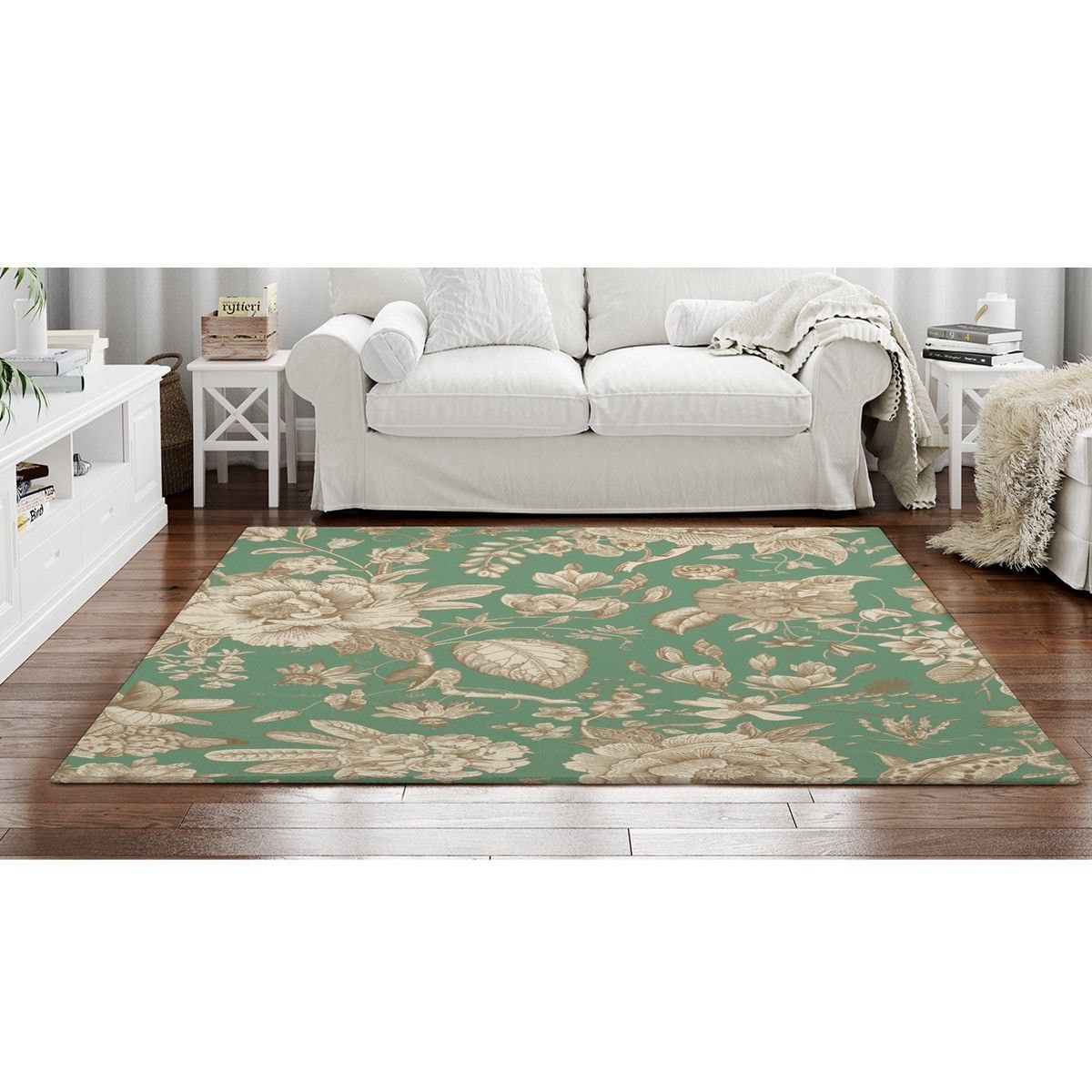 Mint Green Floral Area Rug: French Toile, Vintage Style - Etsy