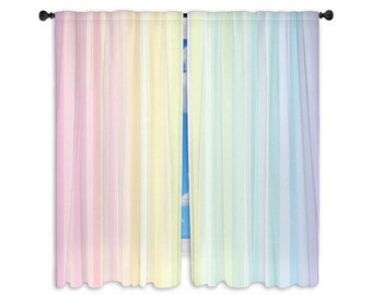 Colorful Window Curtains Gradient Stripes Curtains Pastel Drapes Soft Pink And Periwinkle Curtain Panel Watercolor Curtain