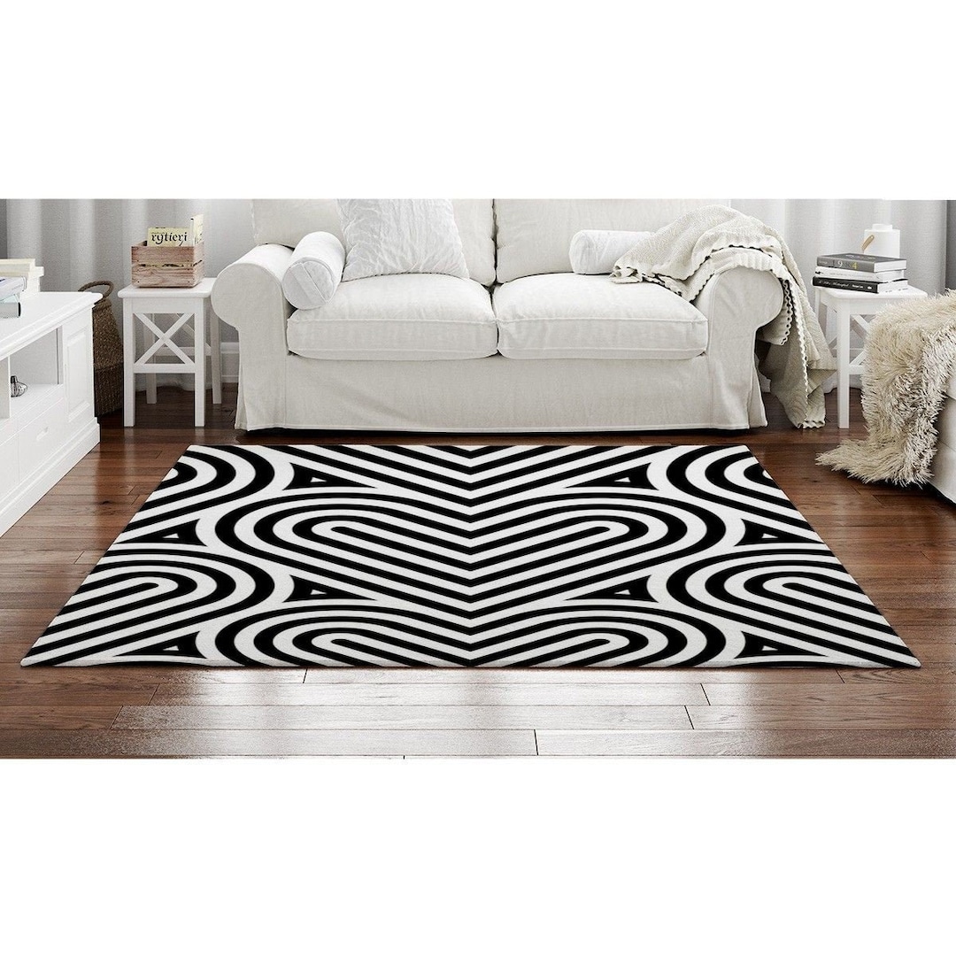 Heart Rugs Black and White Geometric Print Area Rug Black and White