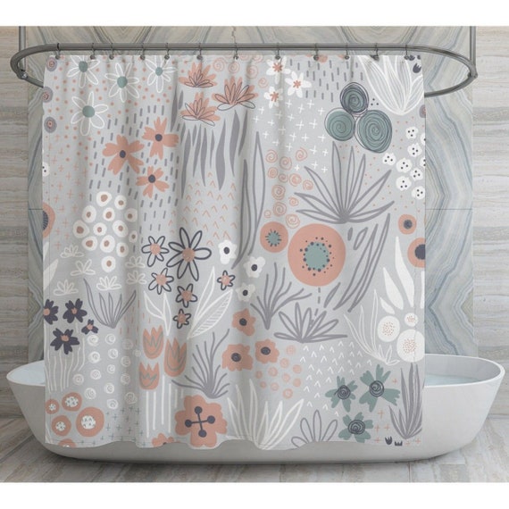Grey And Pink Shower Curtains Pink Floral Shower Curtain Etsy