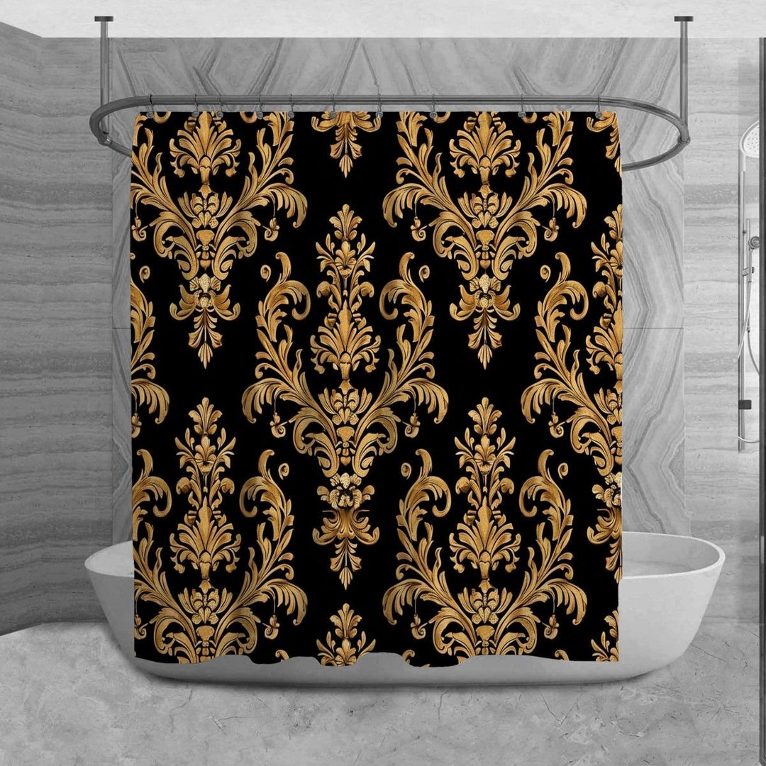 Black and Gold Damask Shower Curtains Damask Shower Curtain Damask Bath