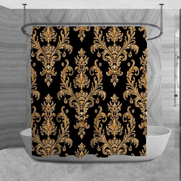 Black and Gold Damask Curtains Etsy
