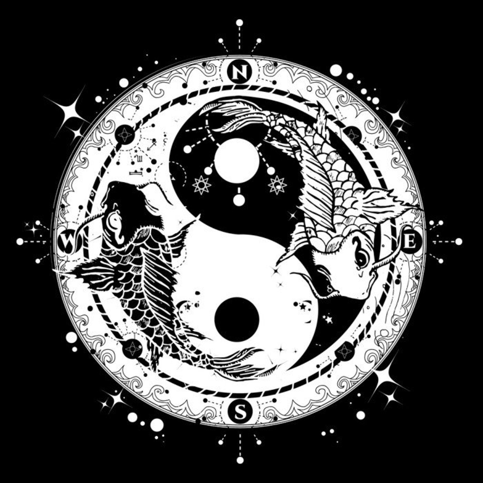 Yin Yang Rugs Yinyang and Koi Fish Area Rug Black and White Etsy