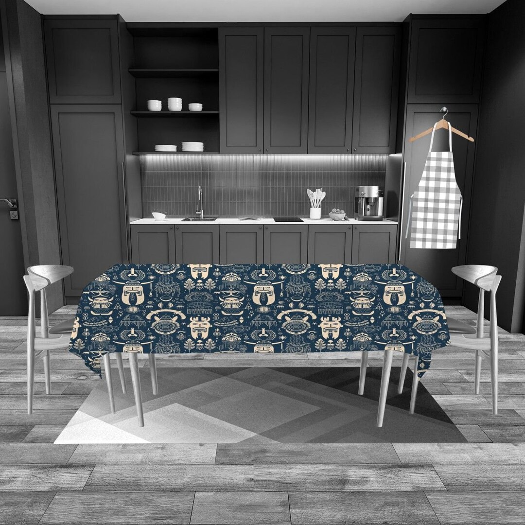 Viking Kitchen Decor Nordic Tablecloth Blue and Beige Etsy