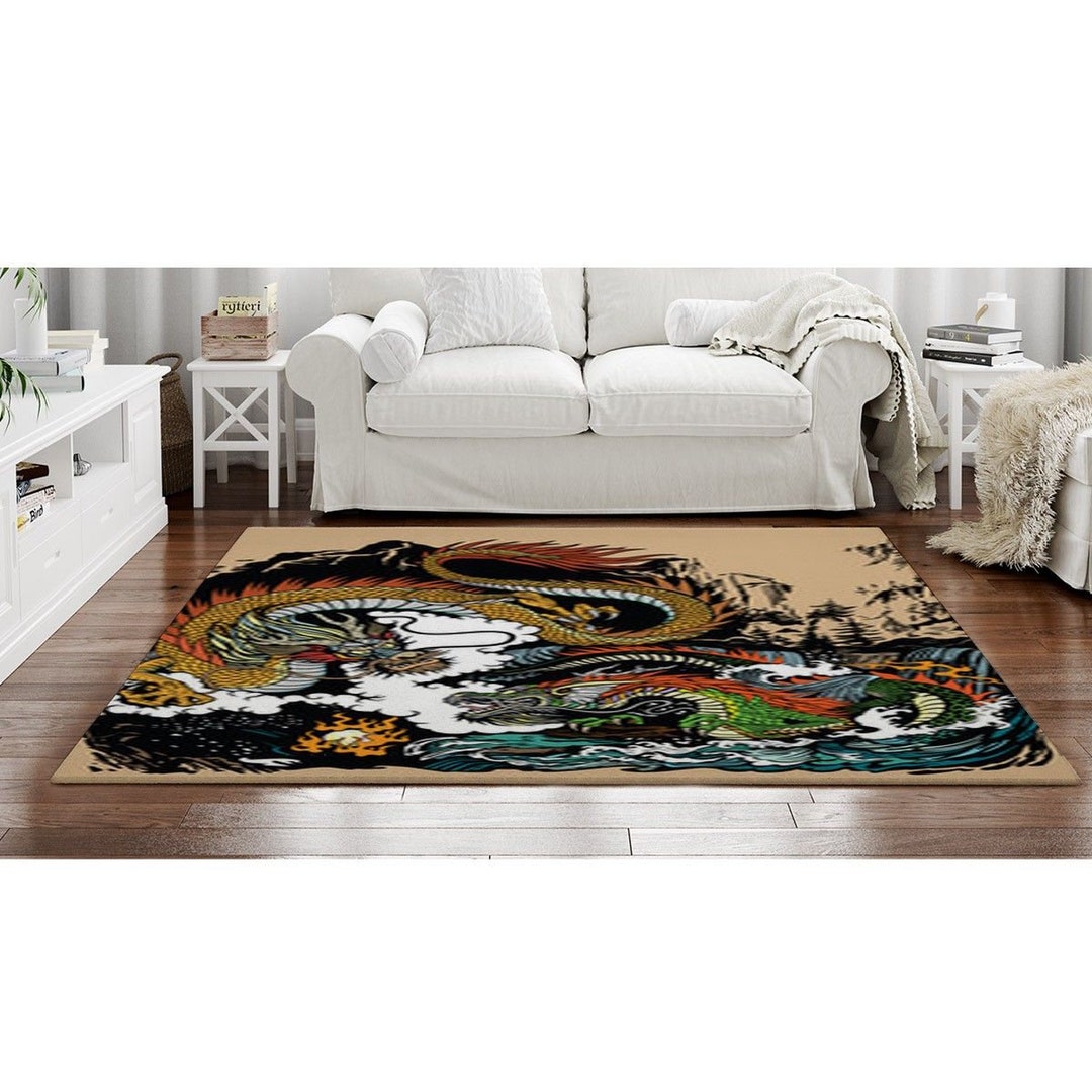 Dragon Small Rug Chinese Dragon Area Rug: Traditional Asian Artwork, Fire & Water Design ...