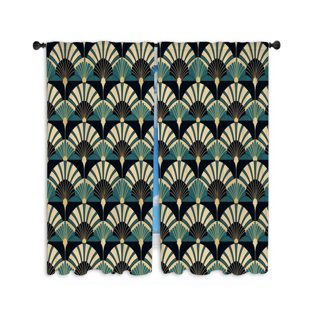 Art Deco Window Curtain Vintage Curtains Geometric Curtain Etsy
