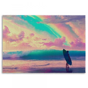 Surfer with Surfboard Area Rug: Beach Theme Decor