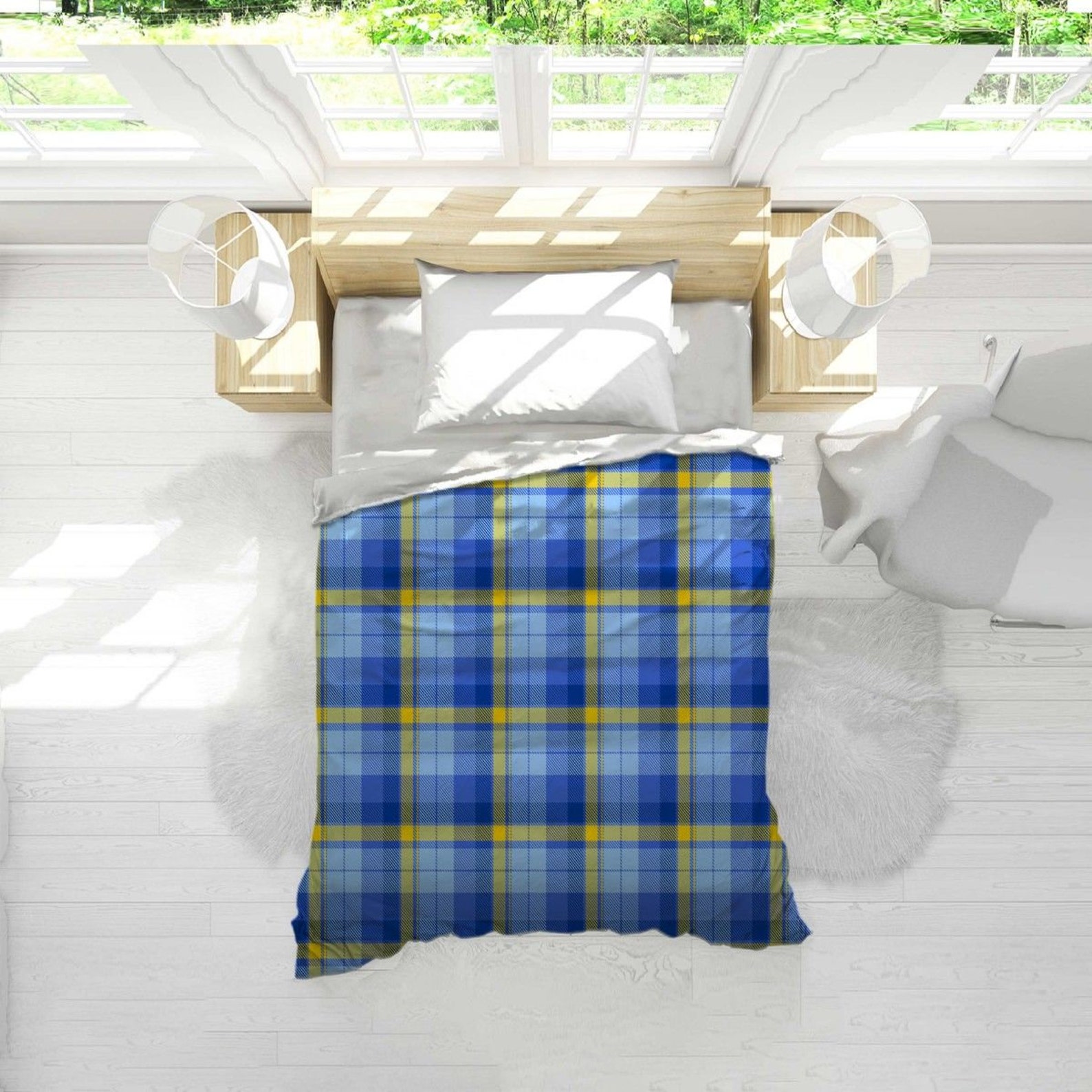 Blue And Yellow Plaid Comforter Plaid Pattern Comforter Blue Etsy