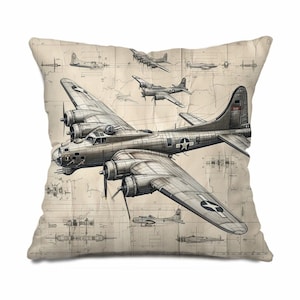 Vintage Airplane Sketch Pillow Cover: Aviation Home Decor image 1