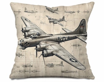 Housse de coussin croquis avion vintage : décoration d'intérieur aviation