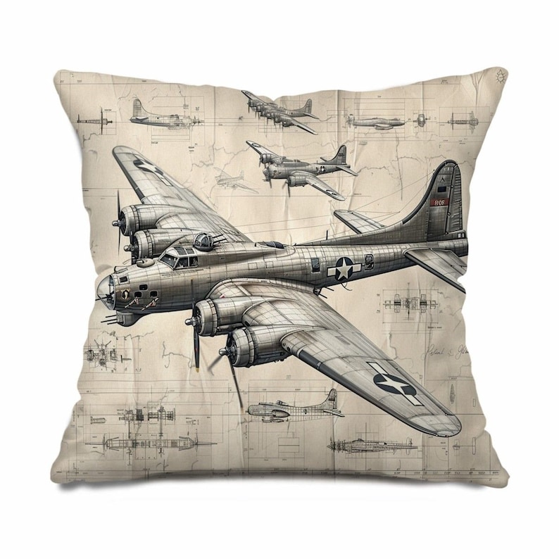 Vintage Airplane Sketch Pillow Cover: Aviation Home Decor image 1