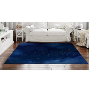 Sky Rugs Stars And Clouds Area Rug Navy Blue Carpets Dark Blue Watercolor Floor Mats Clouds Theme Living Room Home Decor