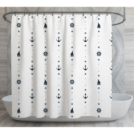 Details about   Navigation Shower Curtain for the Bathroom Hand Drawn Sailboat Bath Curtains 