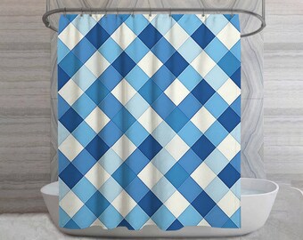 Checkerboard Shower Curtain, Pattern Bathroom Decor, Modern Bath mat, Crisp Towels, Grid Structure Bath Decor Ideas