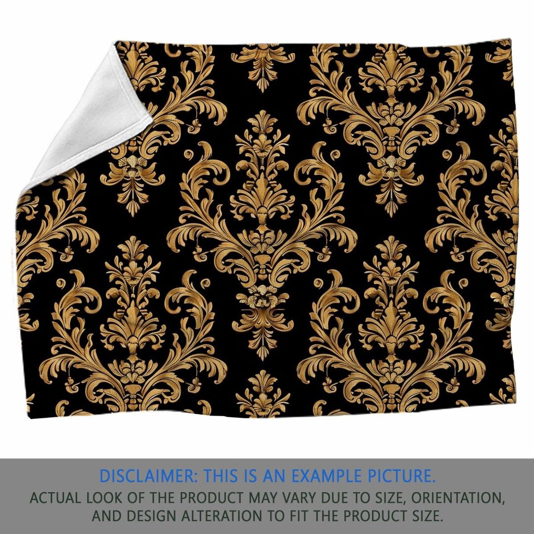 Black and Gold Damask Blankets Damask Pattern Fleece Blanket Damask Blankets Black and Gold