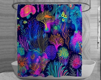 Neon Shower Curtains Underwater Ecosystem In Neon Shower Curtain Vibrant Blue Shower Curtains Colorful Under The Sea Shower Curtain