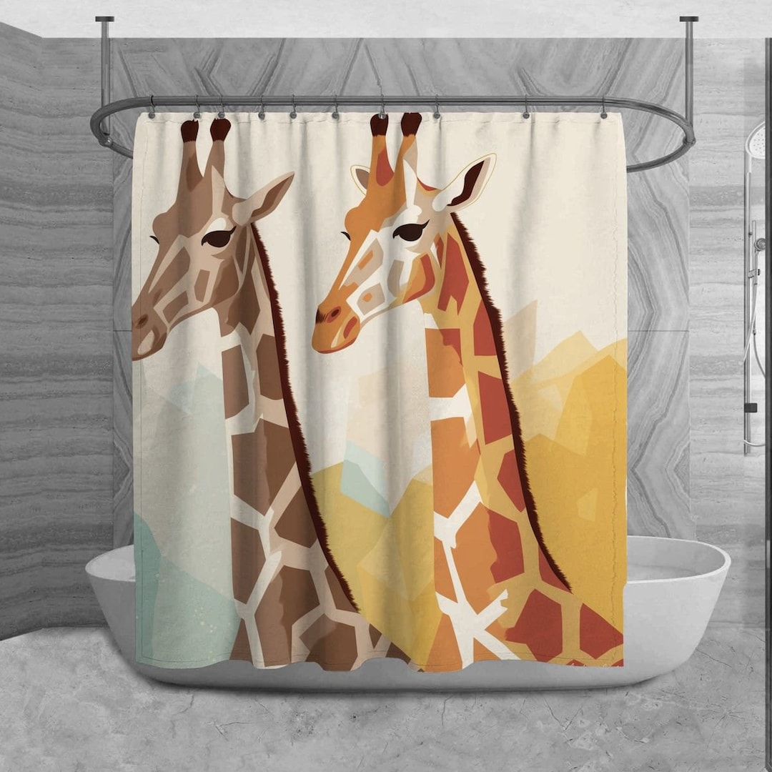 Giraffe Shower Curtain Zoo Animal Bathroom Decor Orange and Etsy