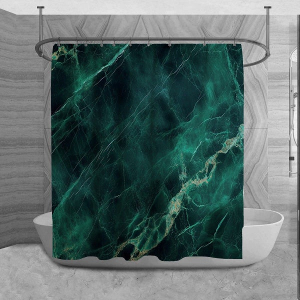 Green Marble Shower Curtain Etsy