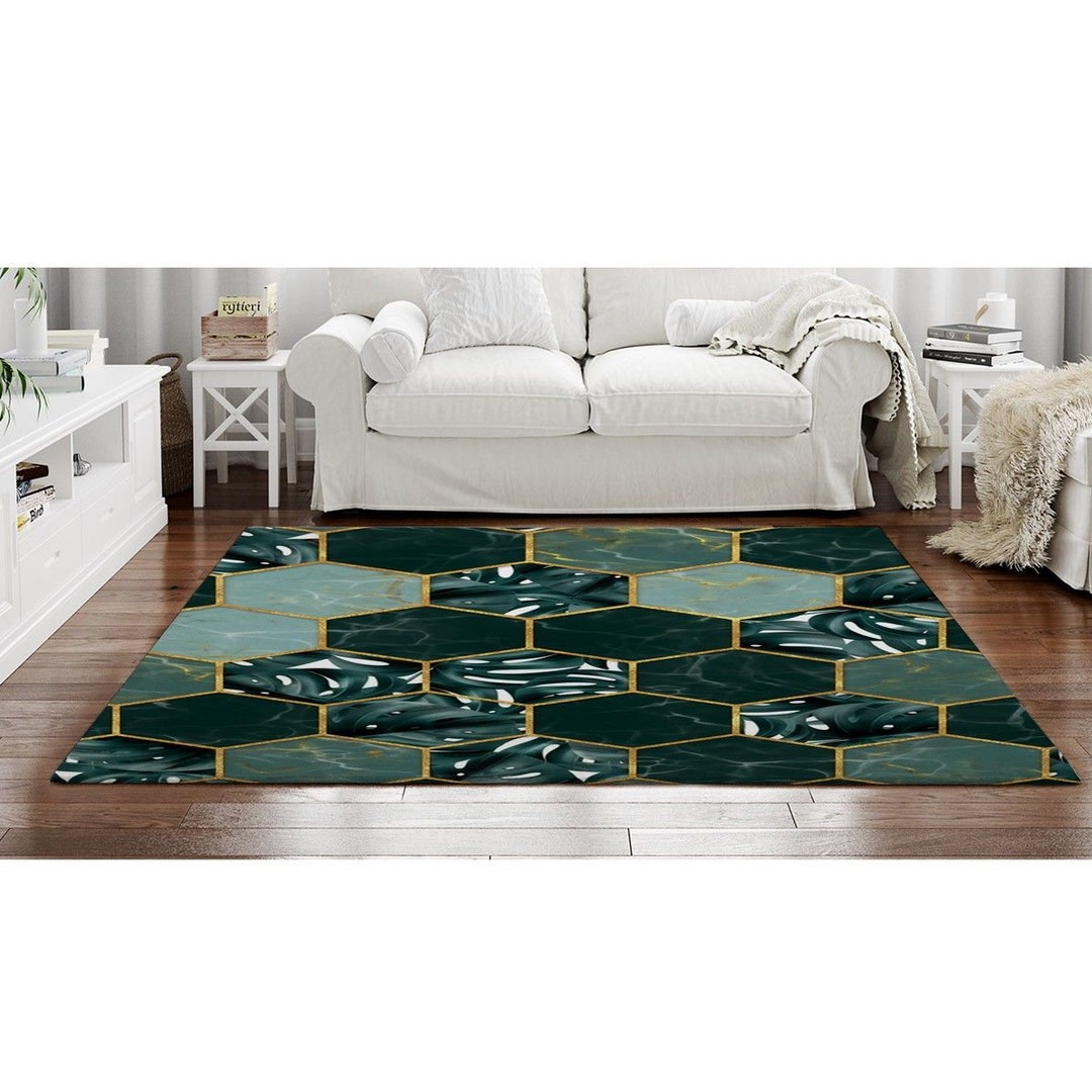 Rugs Hexagon Pattern in Green Living Room Area Rug Etsy