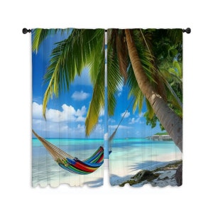 Beach Window Curtains Seashore Curtains Palm Tree Curtains Personalized Curtains Island Beach Curtain Panels Custom Size Curtains