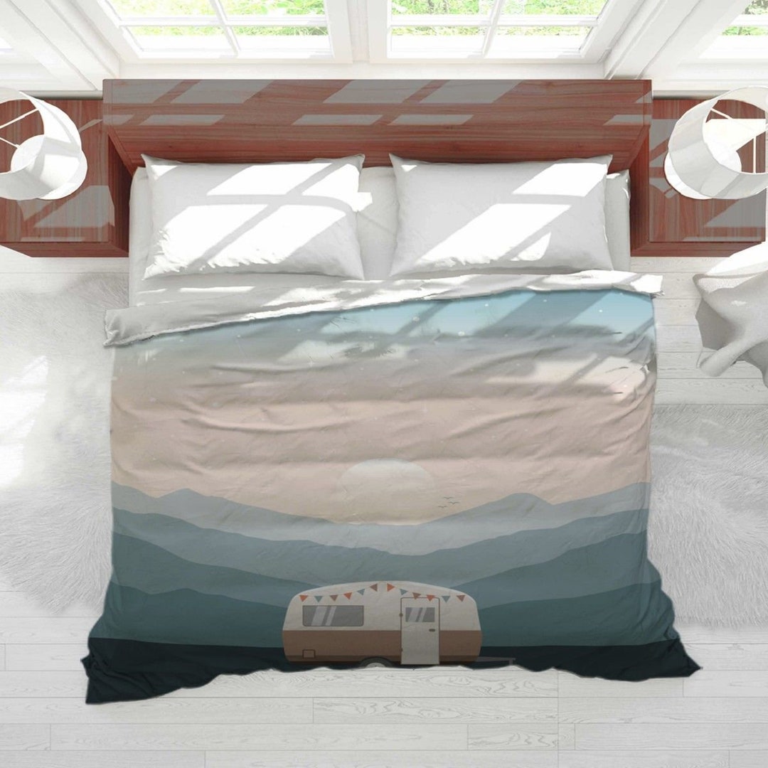 Camping Duvets Camper in the Mountains Comforters Beige and Teal