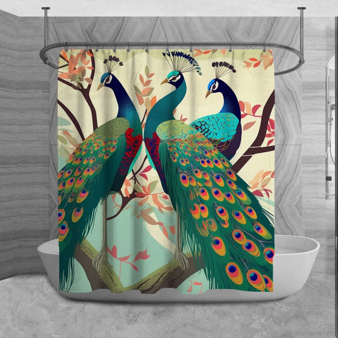 Peacock Shower Curtain Colorful Peacock Bathroom Decor Bird Etsy