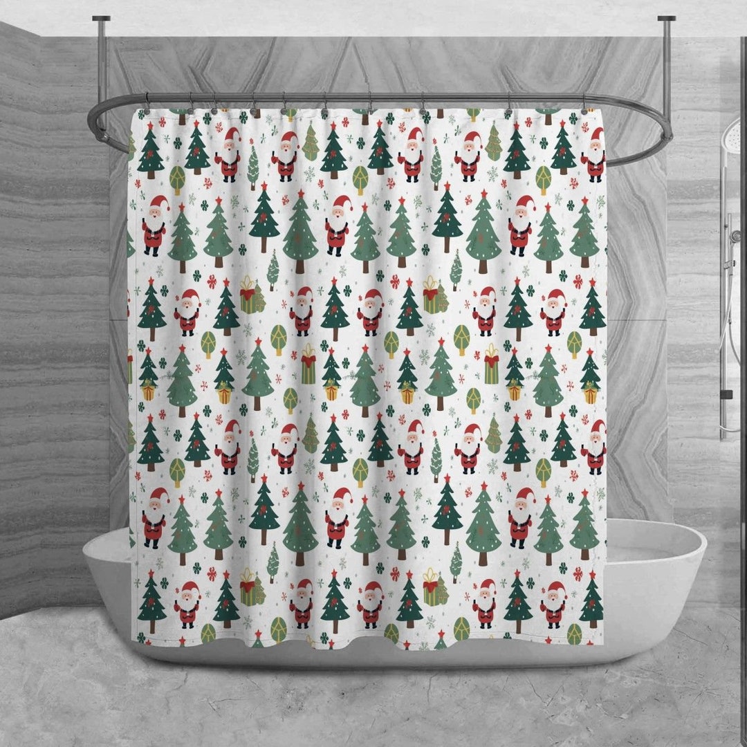 Christmas Shower Curtain Christmas Tree Bathroom Decor Etsy