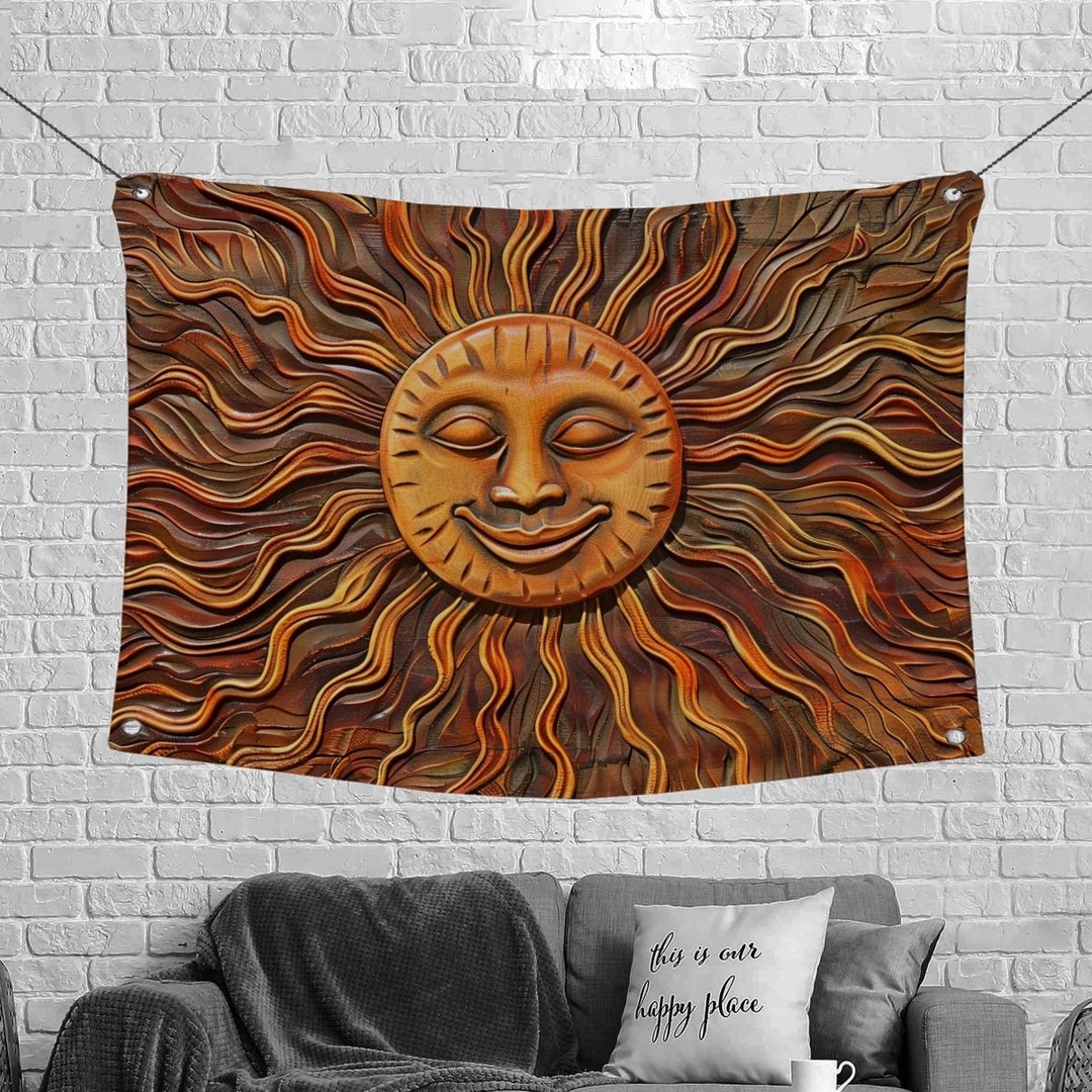 Sun Relief Wall Art, Decorative Wall Decor, Celestial Tapestry, Ornate