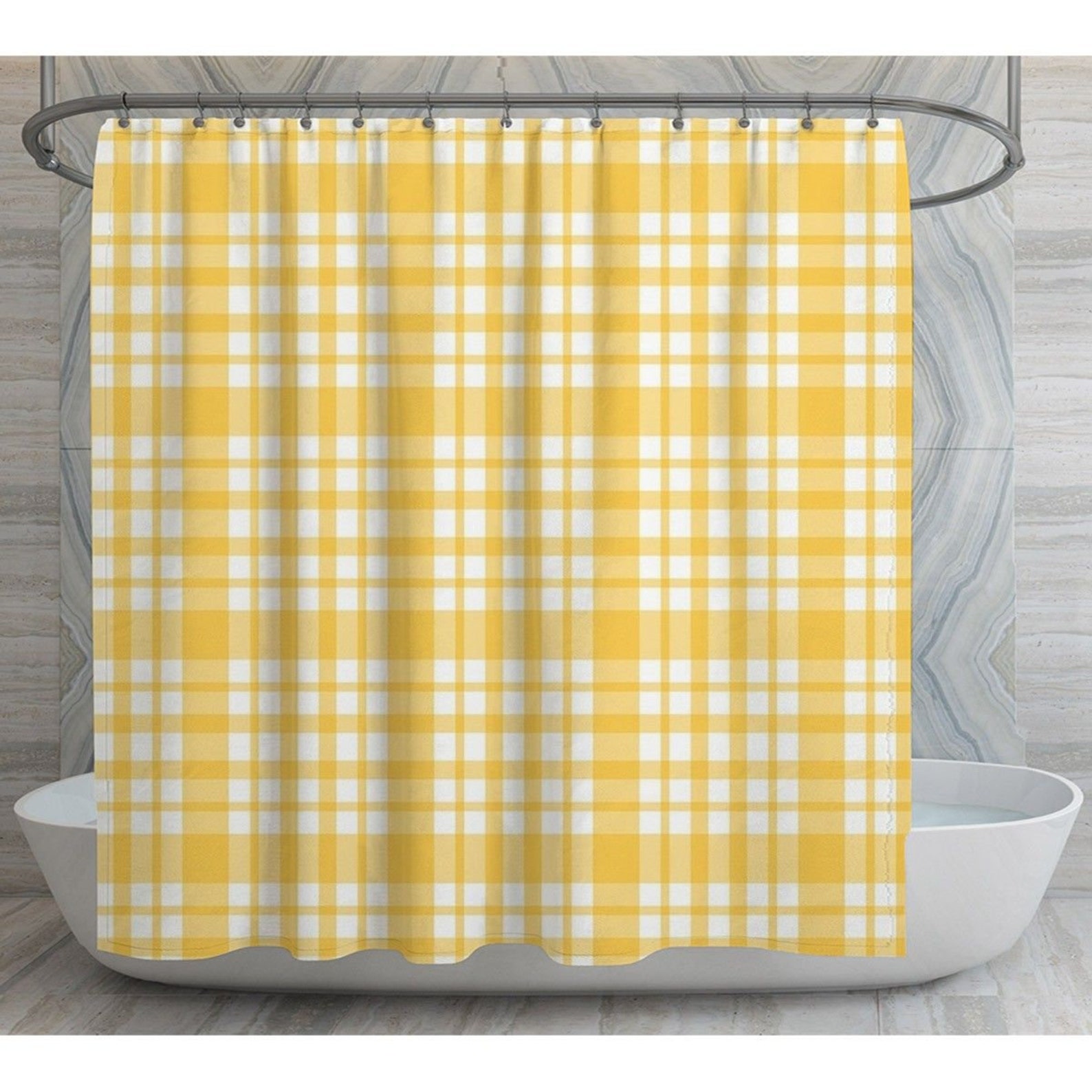 Yellow Checkered Shower Curtains Bright Yellow and White Check Etsy