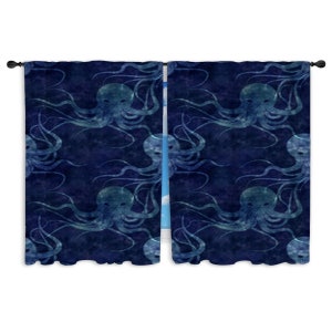 Octopus Curtain Panel Octopus Window Curtains Blue Drapes Custom Sizes Watercolor Curtains Blue Window Curtains Sea Curtains Custom