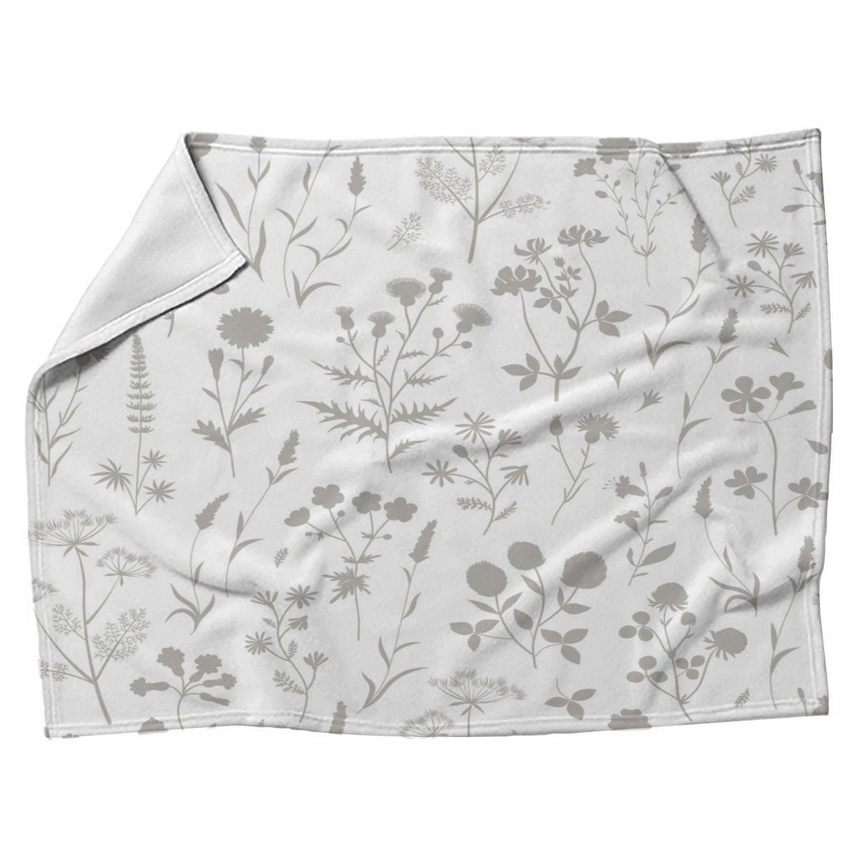 Grey Flowers On White Blankets Ditsy Floral Fleece Blanket Etsy