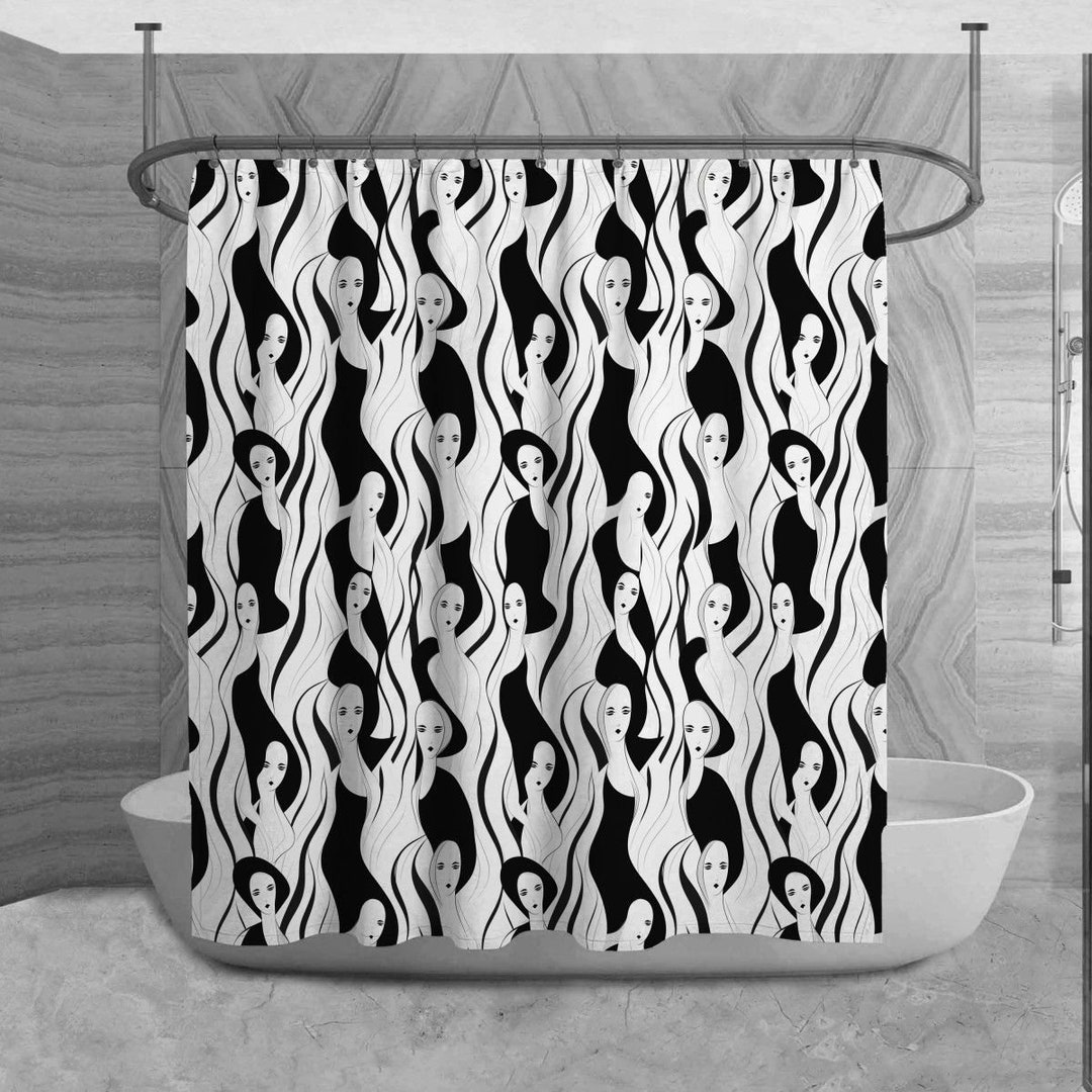 Woman Shower Curtain Modern Bathroom Decor Black and White Etsy