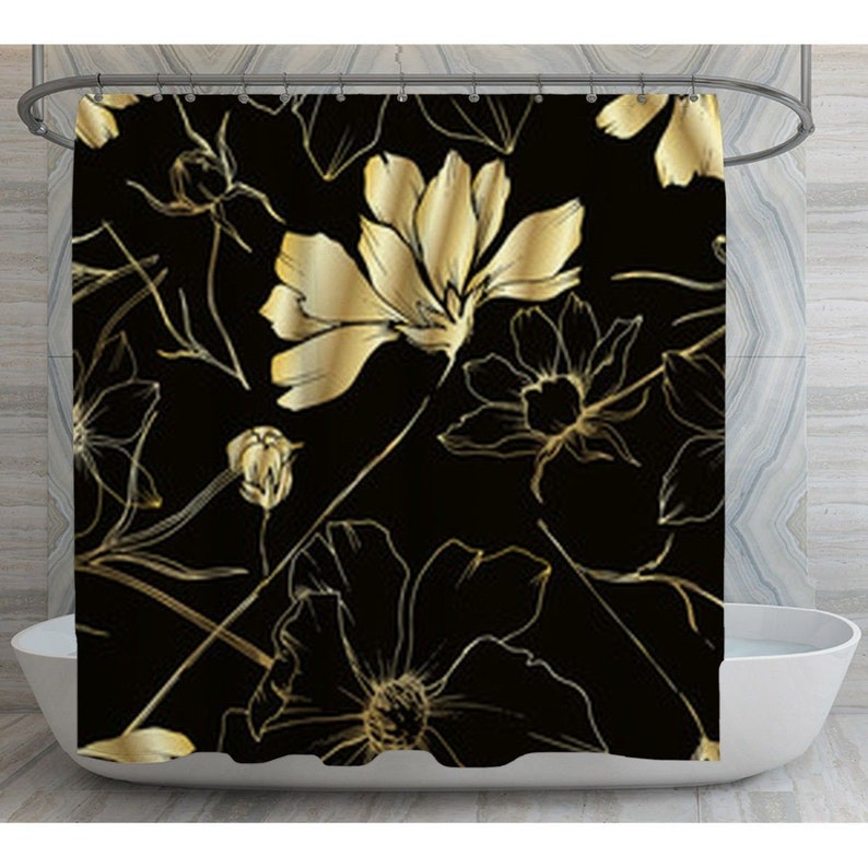 Black Bathroom Decor Black Shower Curtain Floral Bathroom Etsy