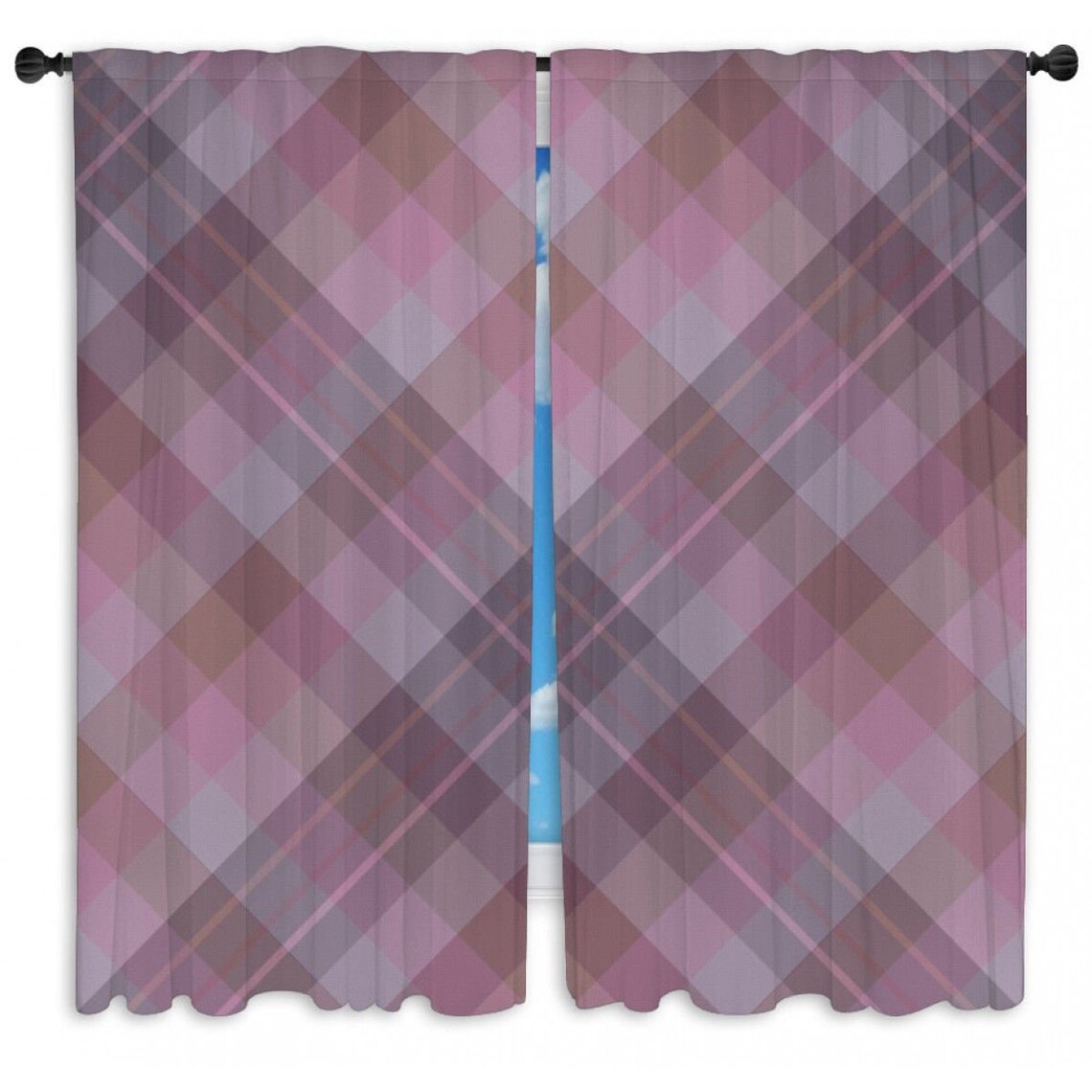 Graue und rosa Fenstervorhänge Karierte Vorhänge Karierte | Etsy