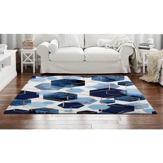 Classic Geometric Rugs Geometric Area Rug Blue and White - Etsy