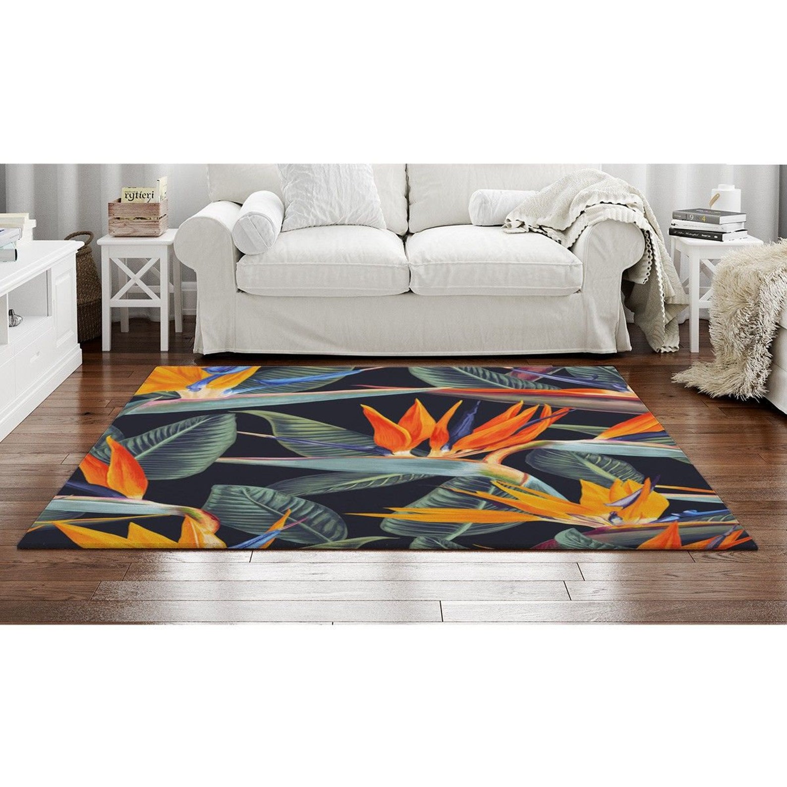 Birds Of Paradise Area Rug Tropical Area Rugs Floral Area Etsy