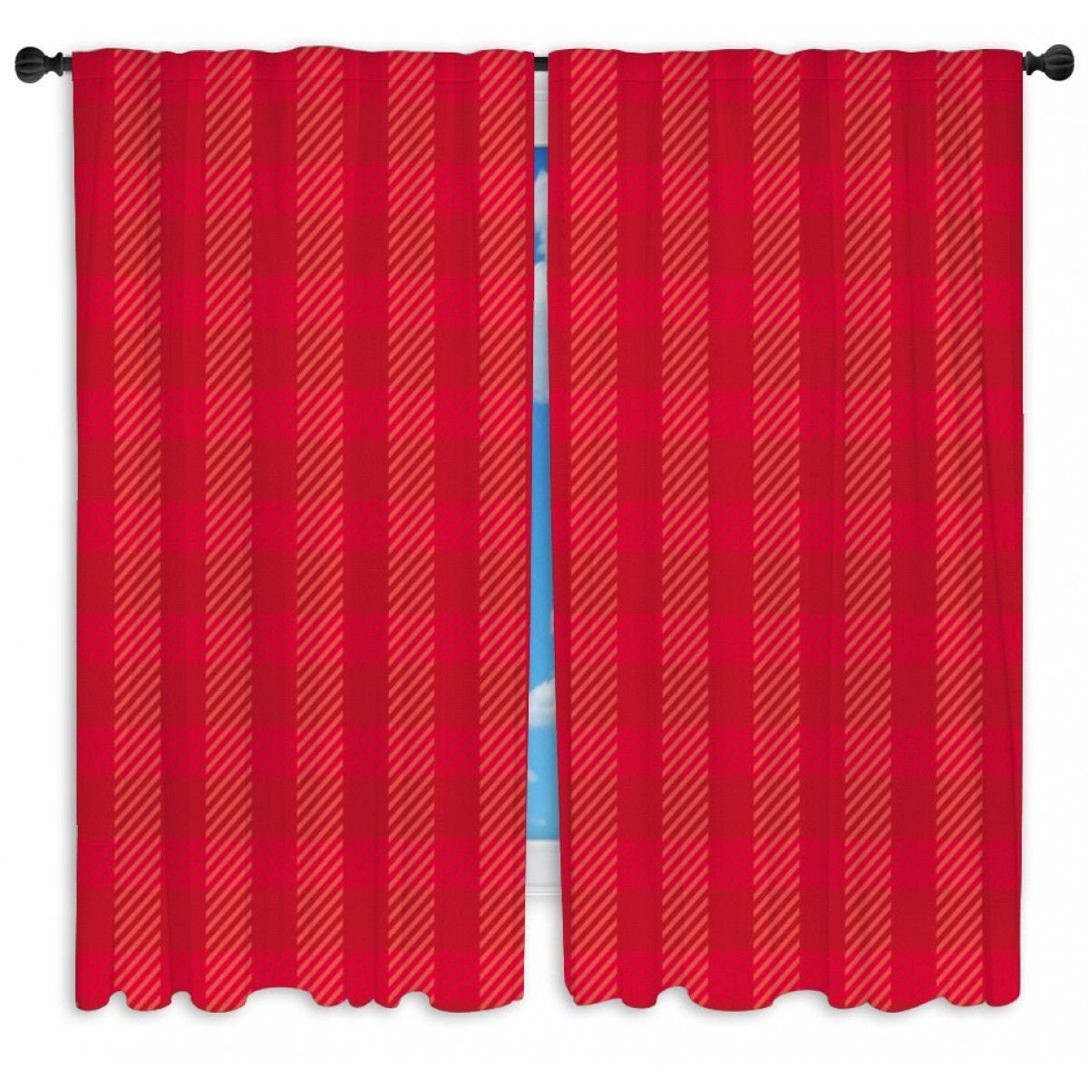 Checkered Window Curtains Minimalist Checked Curtains Red | Etsy