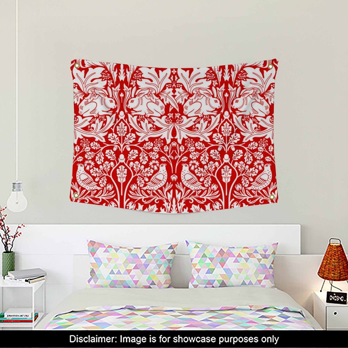 Red Floral Tapestry Botanical Wall Hanging Wall Art Damask Etsy