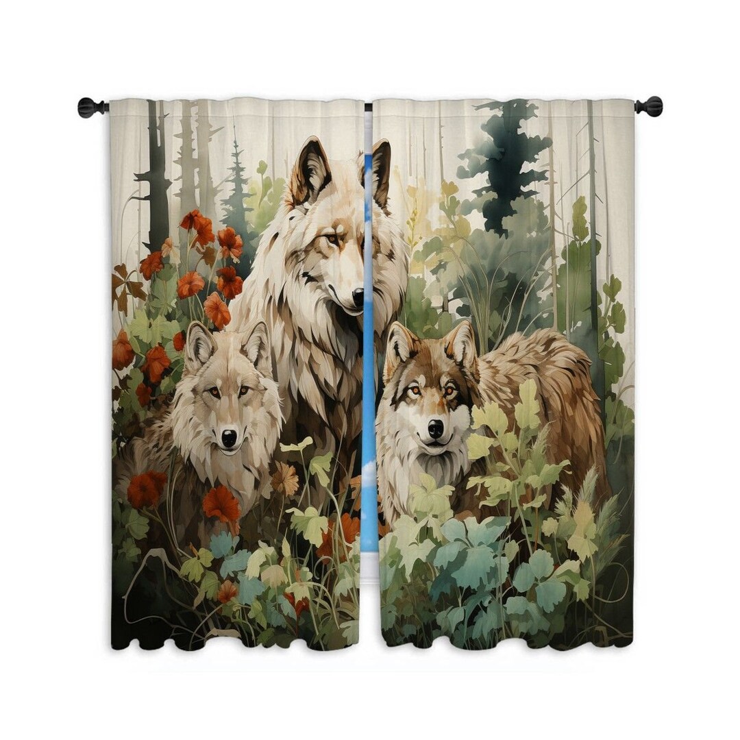 Kids Forest Animal Curtains - 2 Panels, 42x45 Inch, Cartoon Bear Deer Fox, Nursery Bedroom Blackout Curtains - View #5